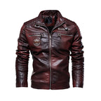Men's PU Leather Biker Jacket with Removable Fur Collar