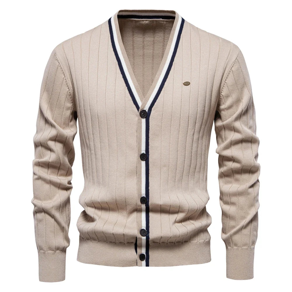 Men's V-Neck Button-Up Cotton Cardigan