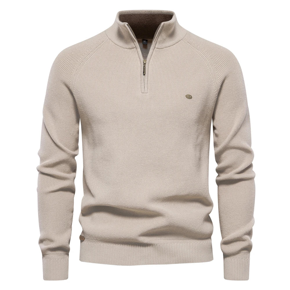 Men's Full-Zip High-Neck Cotton Cardigan