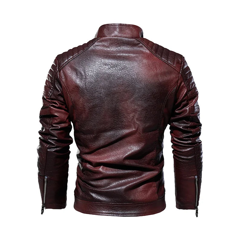 Men's PU Leather Biker Jacket with Removable Fur Collar