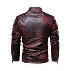 Men's PU Leather Biker Jacket with Removable Fur Collar