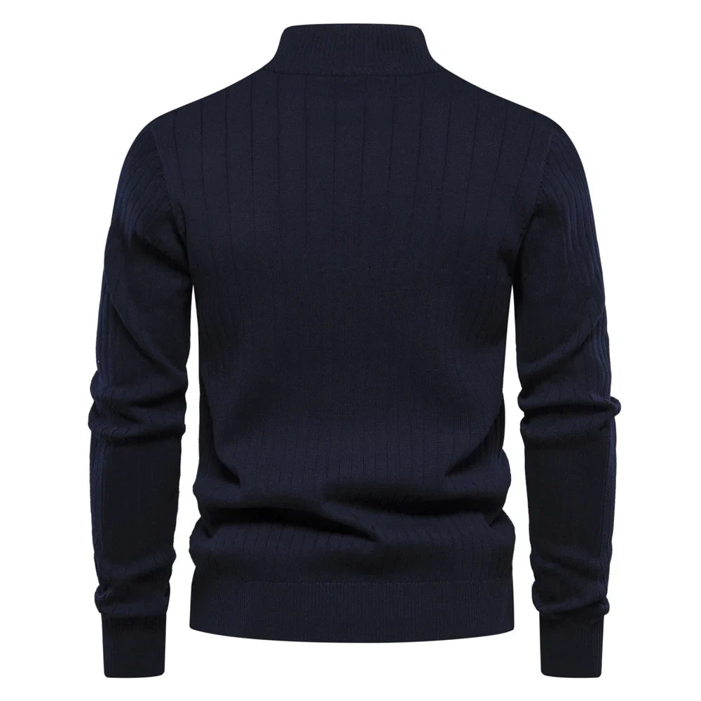 Men's Quarter-Zip High-Collar Knit Sweater