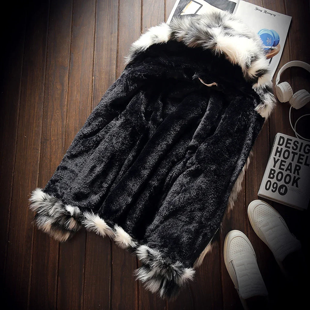 Men's Faux Fur Hooded Coat – Warm Winter Outerwear