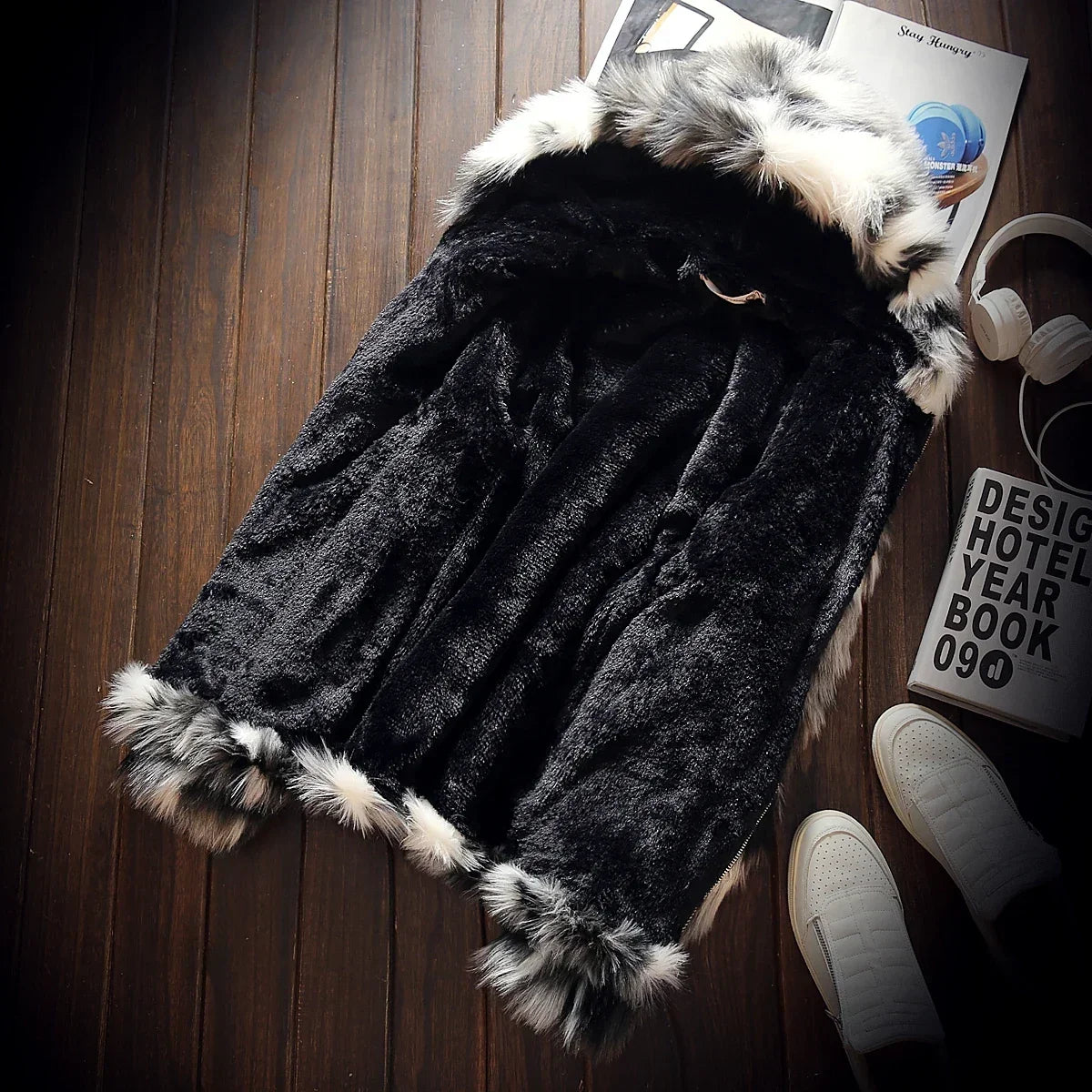 Men's Faux Fur Hooded Coat – Warm Winter Outerwear