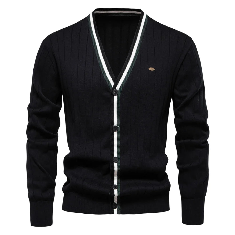Men's V-Neck Button-Up Cotton Cardigan
