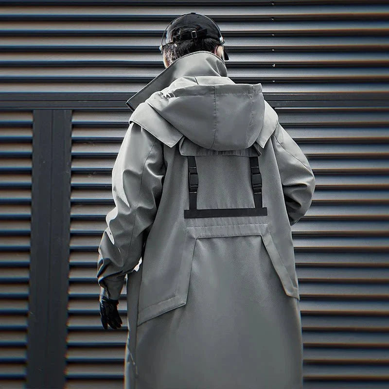 Lange taktische Techwear-Trenchjacke für Herren – Wintermantel