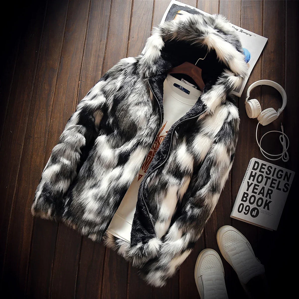Men's Faux Fur Hooded Coat – Warm Winter Outerwear