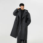 Hooded Double-Breasted Wool Blend Trench Coat
