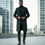 Langer Herren-Trenchcoat im Slim Fit mit Pelzkragen