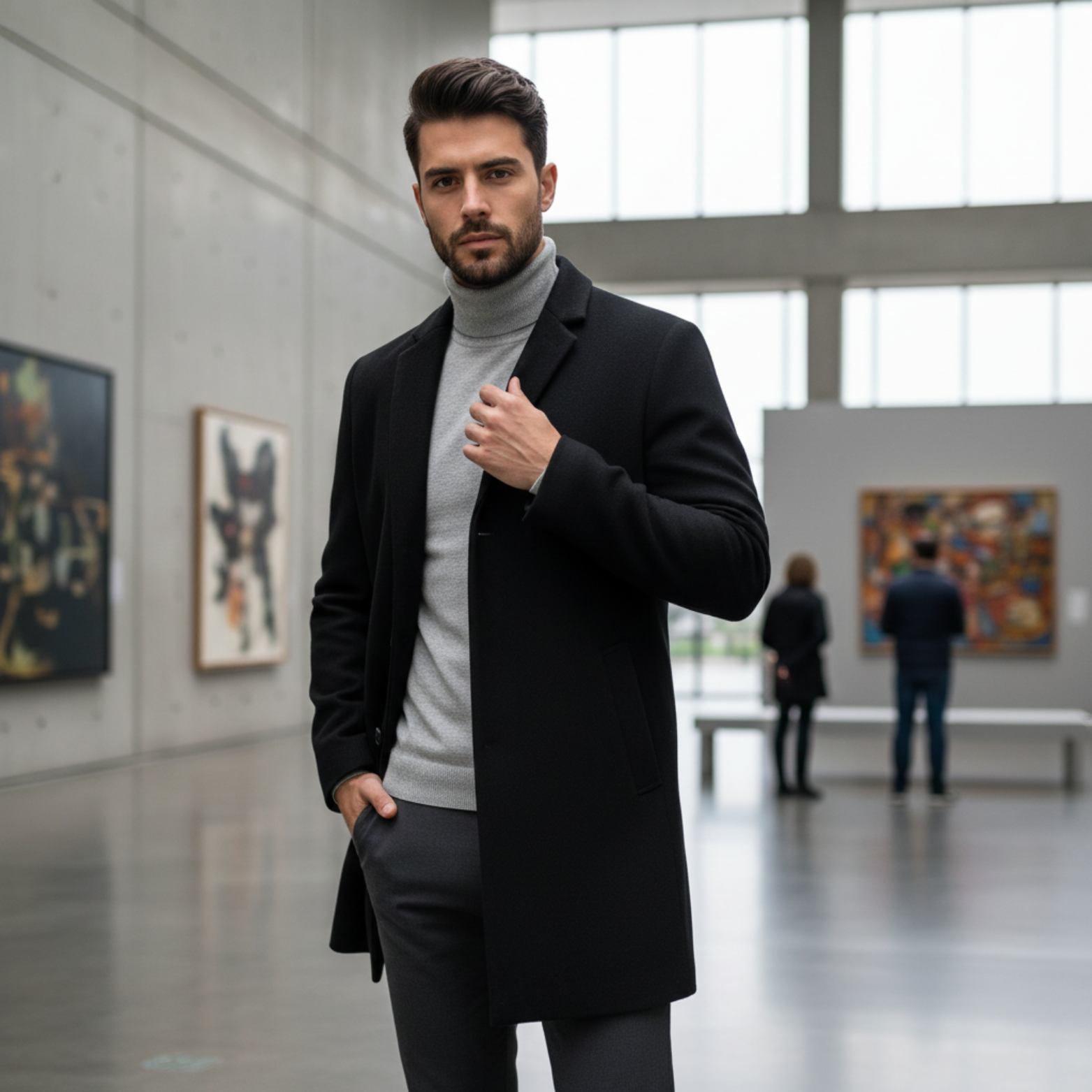 Langer Herrenmantel aus Wollmischung