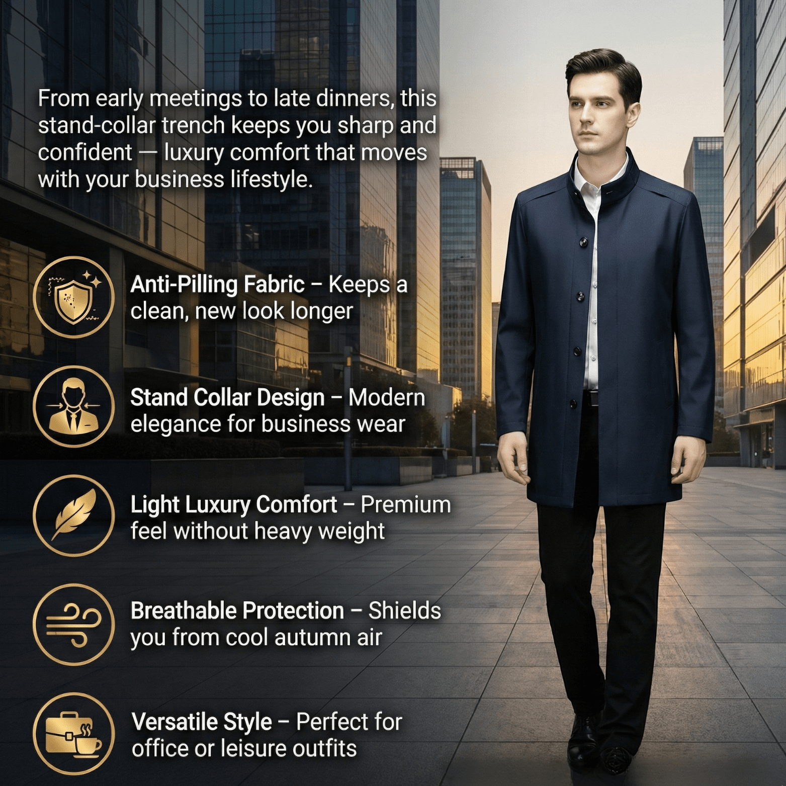 Herren-Trenchcoat mit Stehkragen