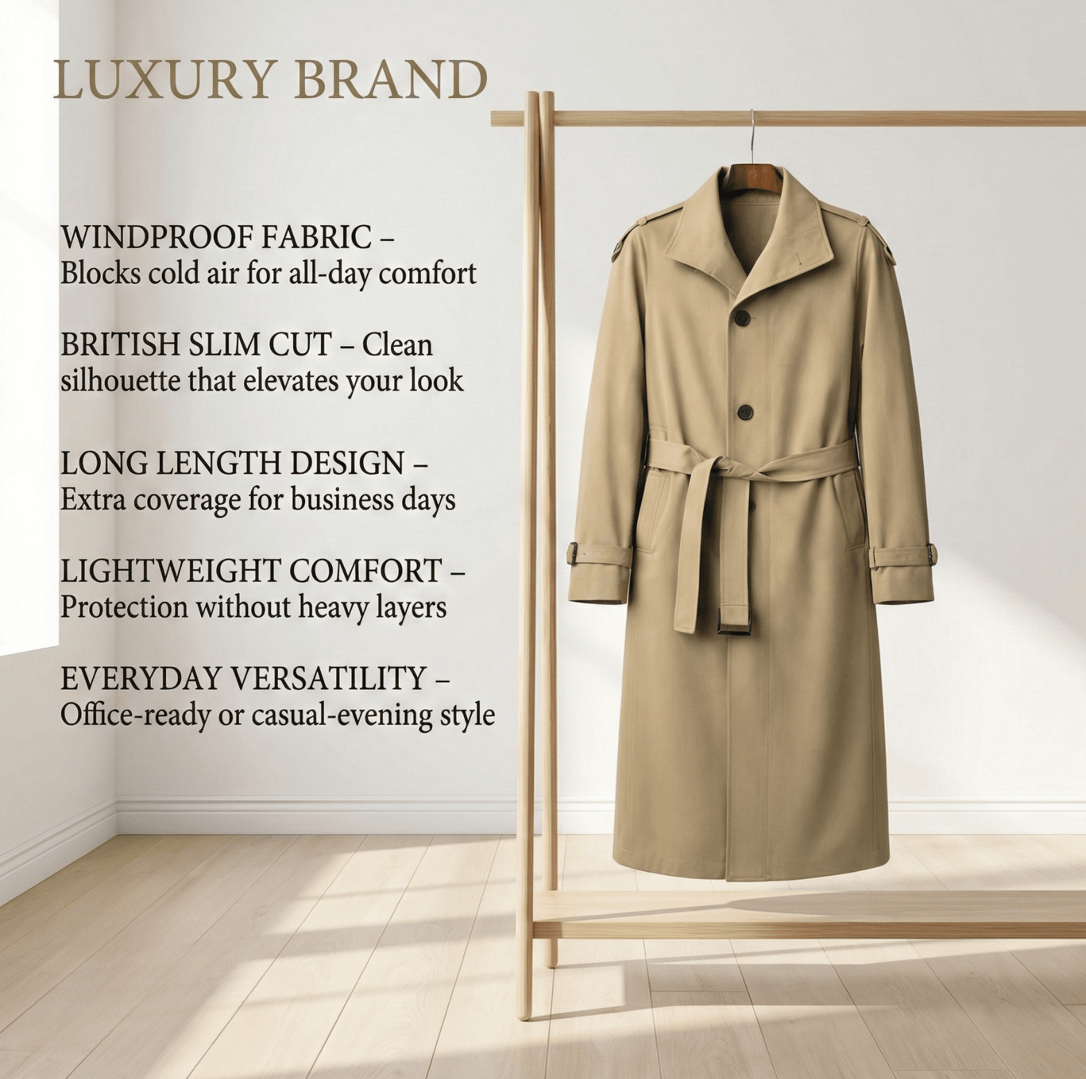 Slim-fit herenwindbreaker-trenchcoat