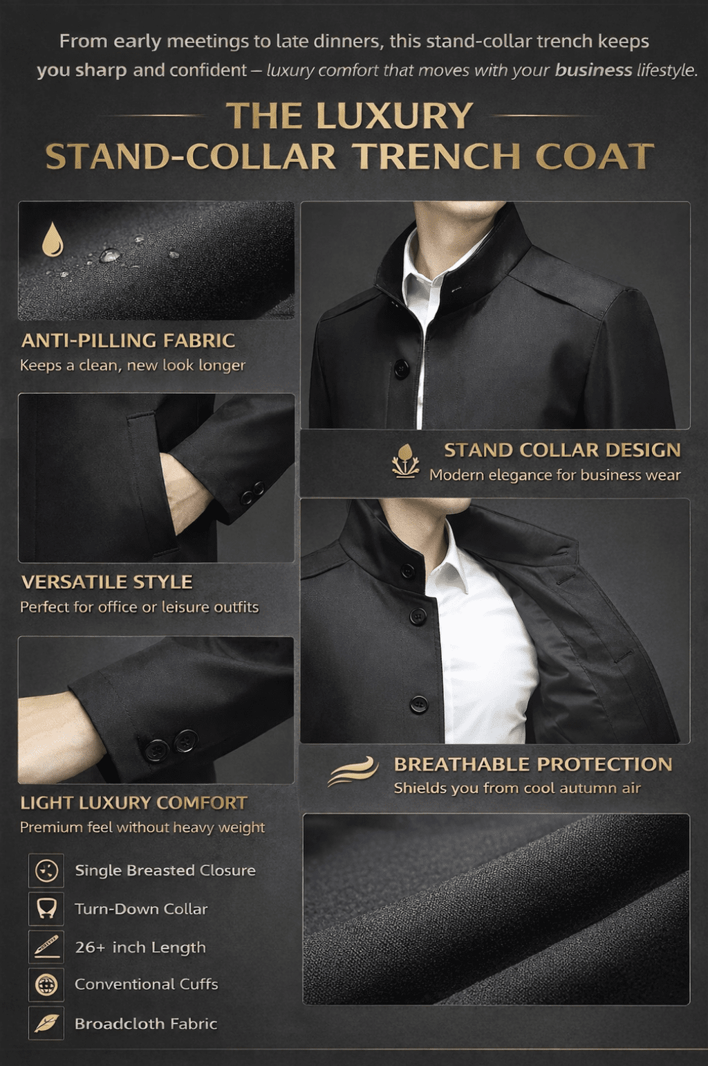 Herren-Trenchcoat mit Stehkragen