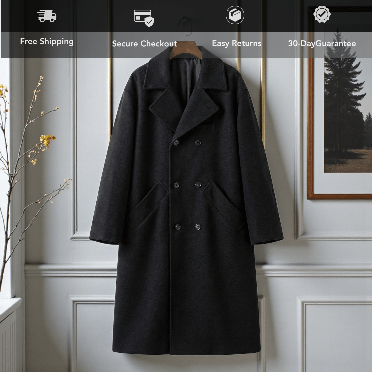 Hooded Double-Breasted Wool Blend Trench Coat