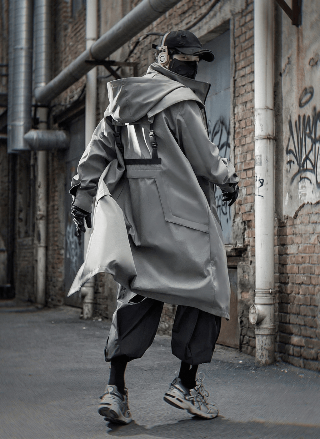 Lange taktische Techwear-Trenchjacke für Herren – Wintermantel