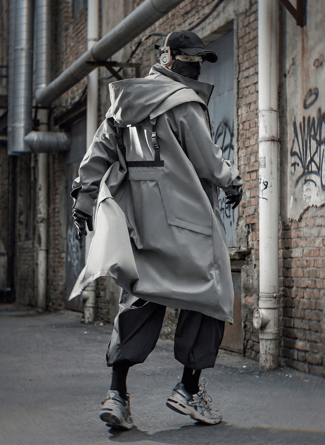Lange taktische Techwear-Trenchjacke für Herren – Wintermantel