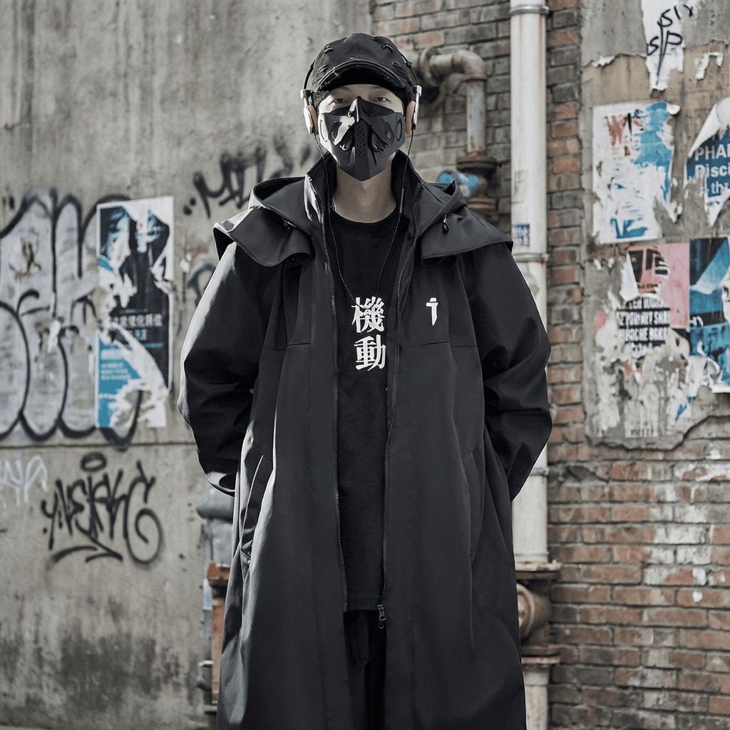Lange taktische Techwear-Trenchjacke für Herren – Wintermantel