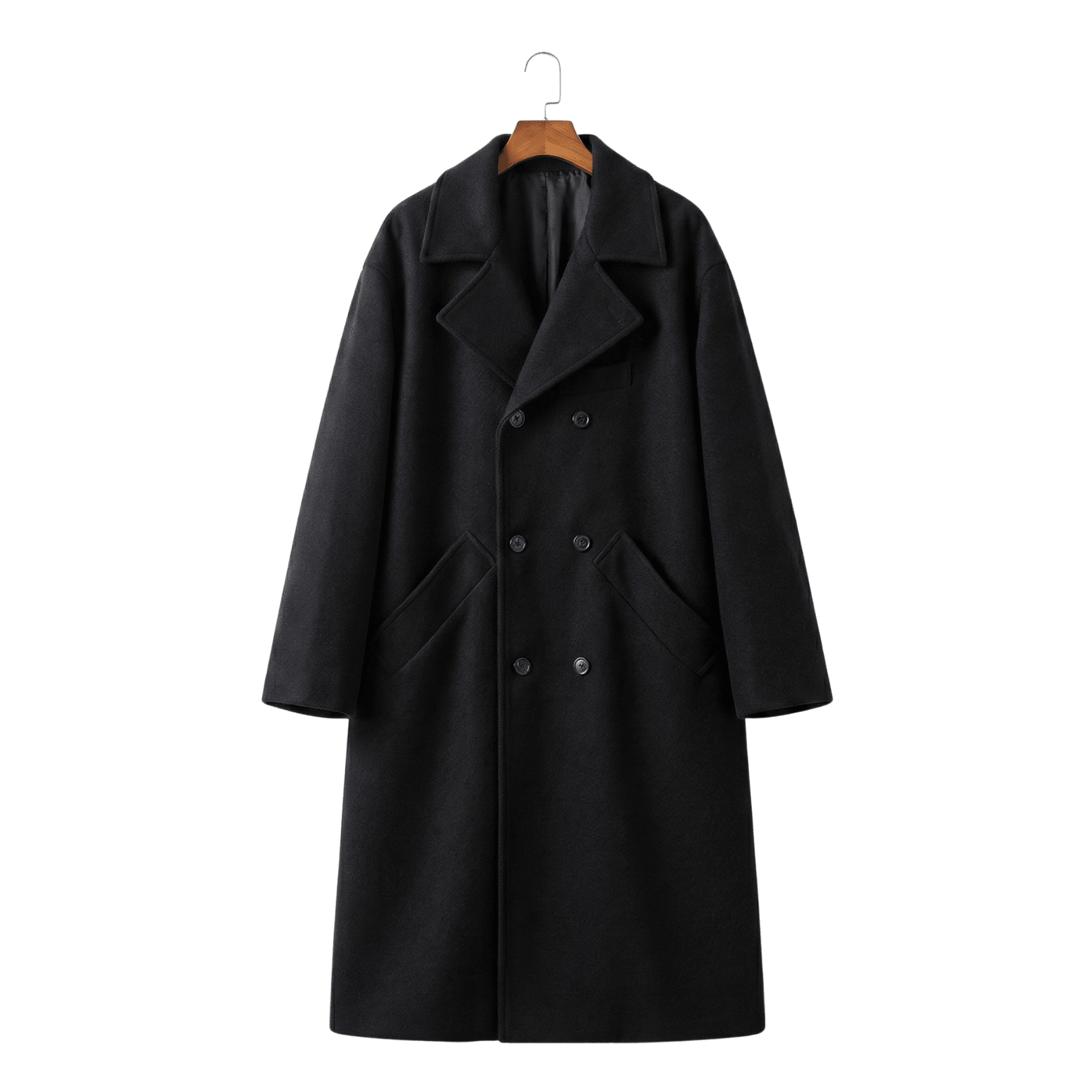 Hooded Double-Breasted Wool Blend Trench Coat