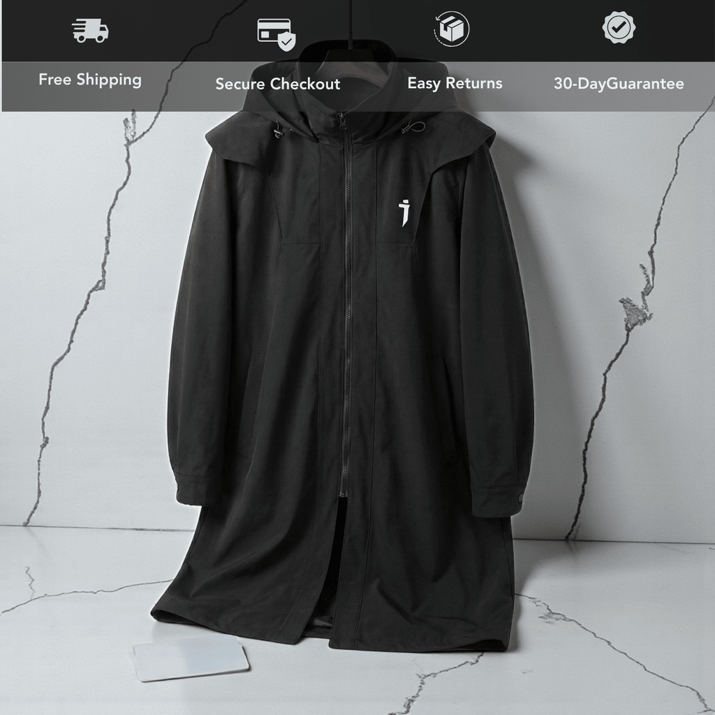 Lange taktische Techwear-Trenchjacke für Herren – Wintermantel