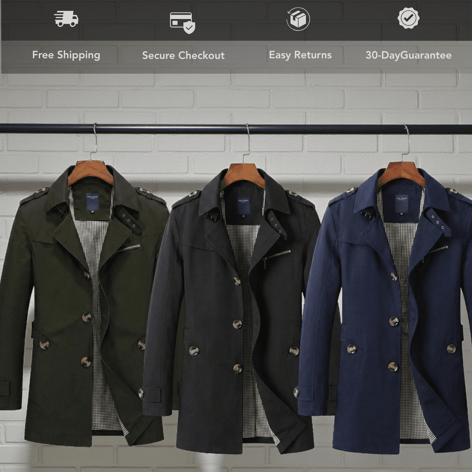 Men's Single-Breasted Trench Coat
