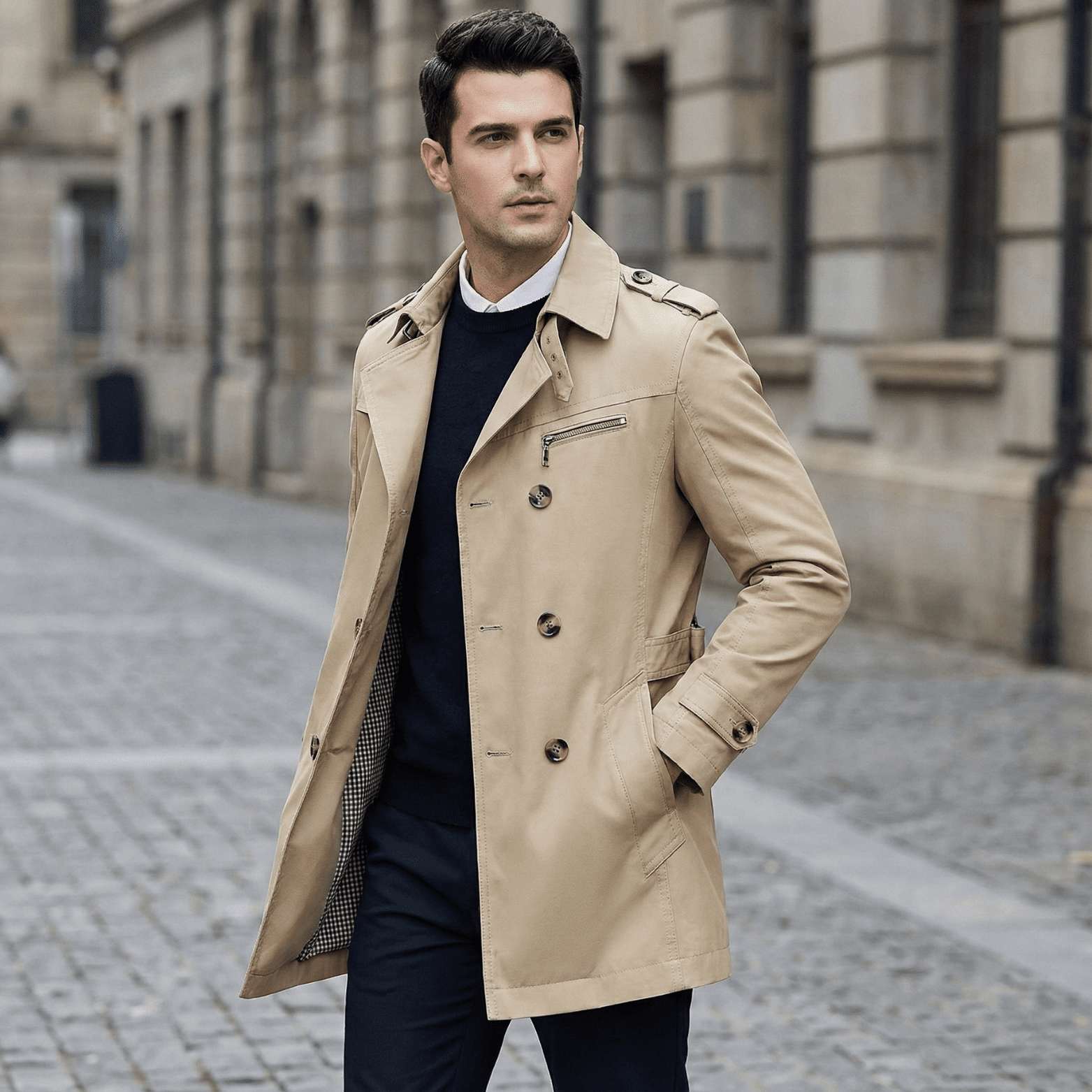 Men's Single-Breasted Trench Coat