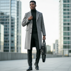 Langer Herren-Trenchcoat im Slim Fit mit Pelzkragen