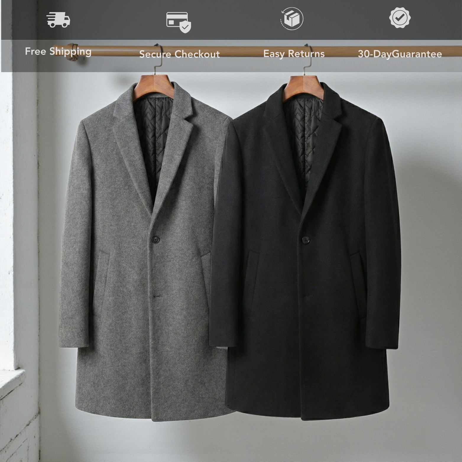 Men's Long Wool Blend Overcoat