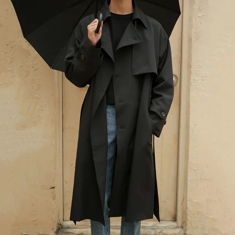 Men's Double-Breasted Trench Coat – Mid-Length Windbreaker