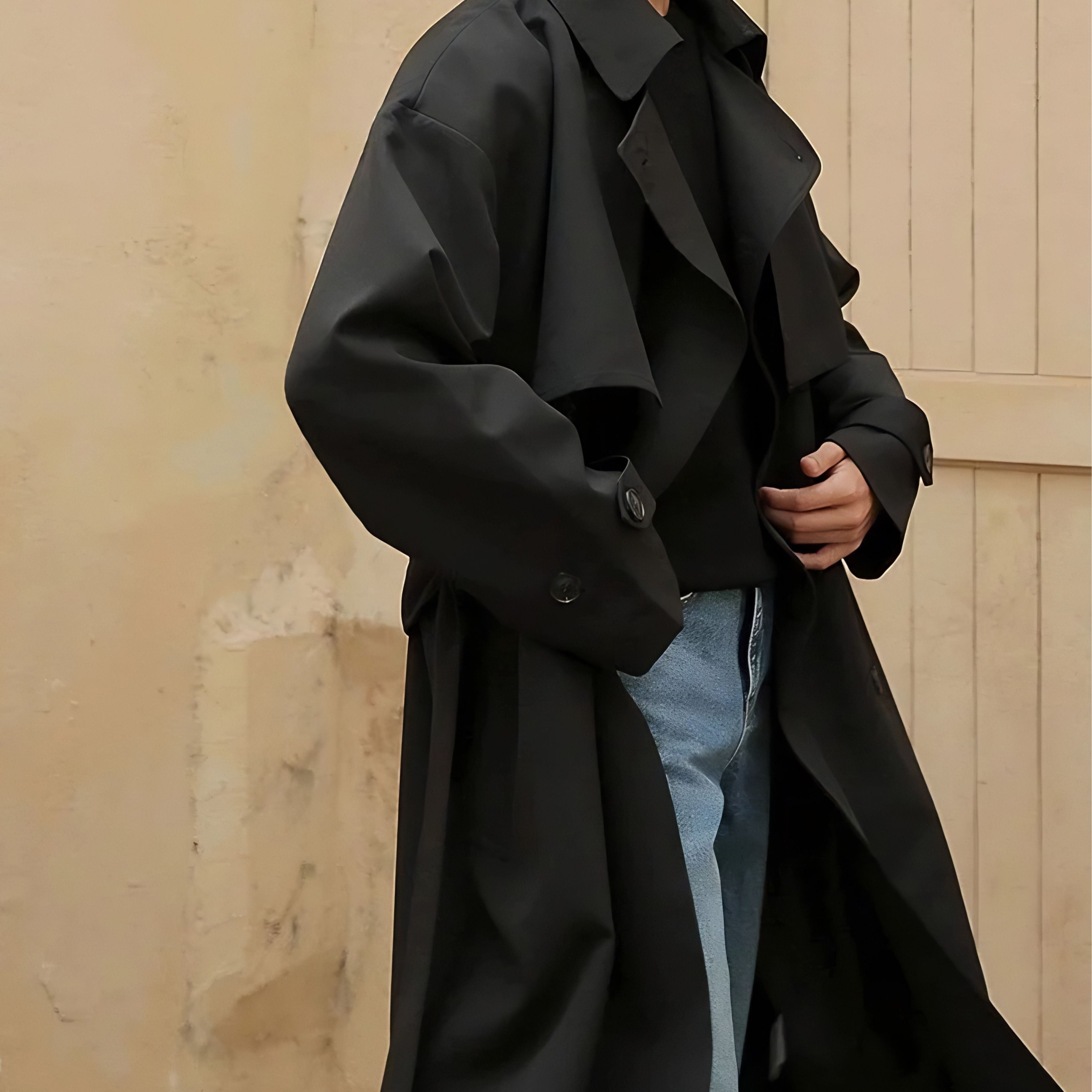 Men's Double-Breasted Trench Coat – Mid-Length Windbreaker