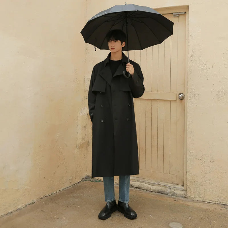 Men's Double-Breasted Trench Coat – Mid-Length Windbreaker