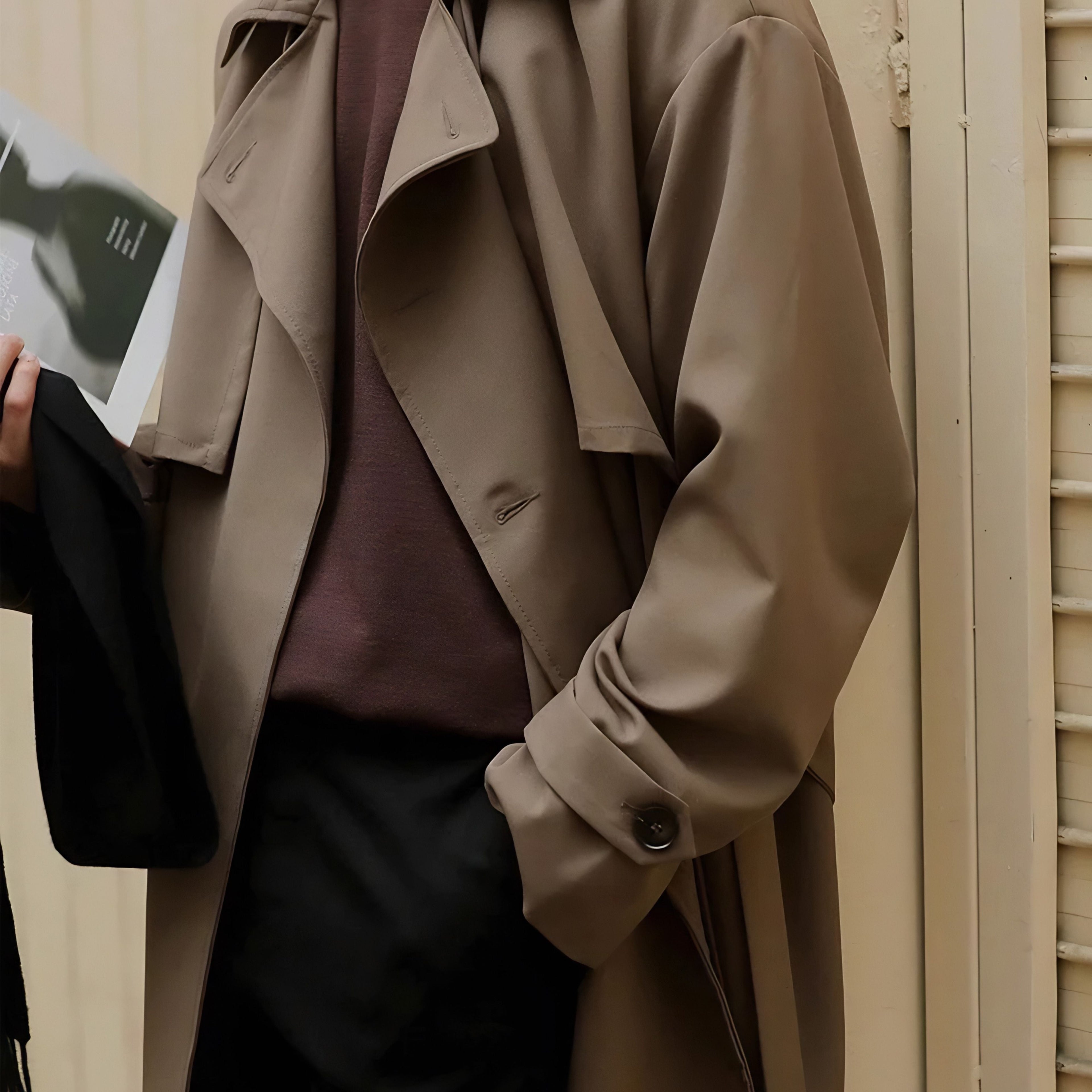 Men's Double-Breasted Trench Coat – Mid-Length Windbreaker