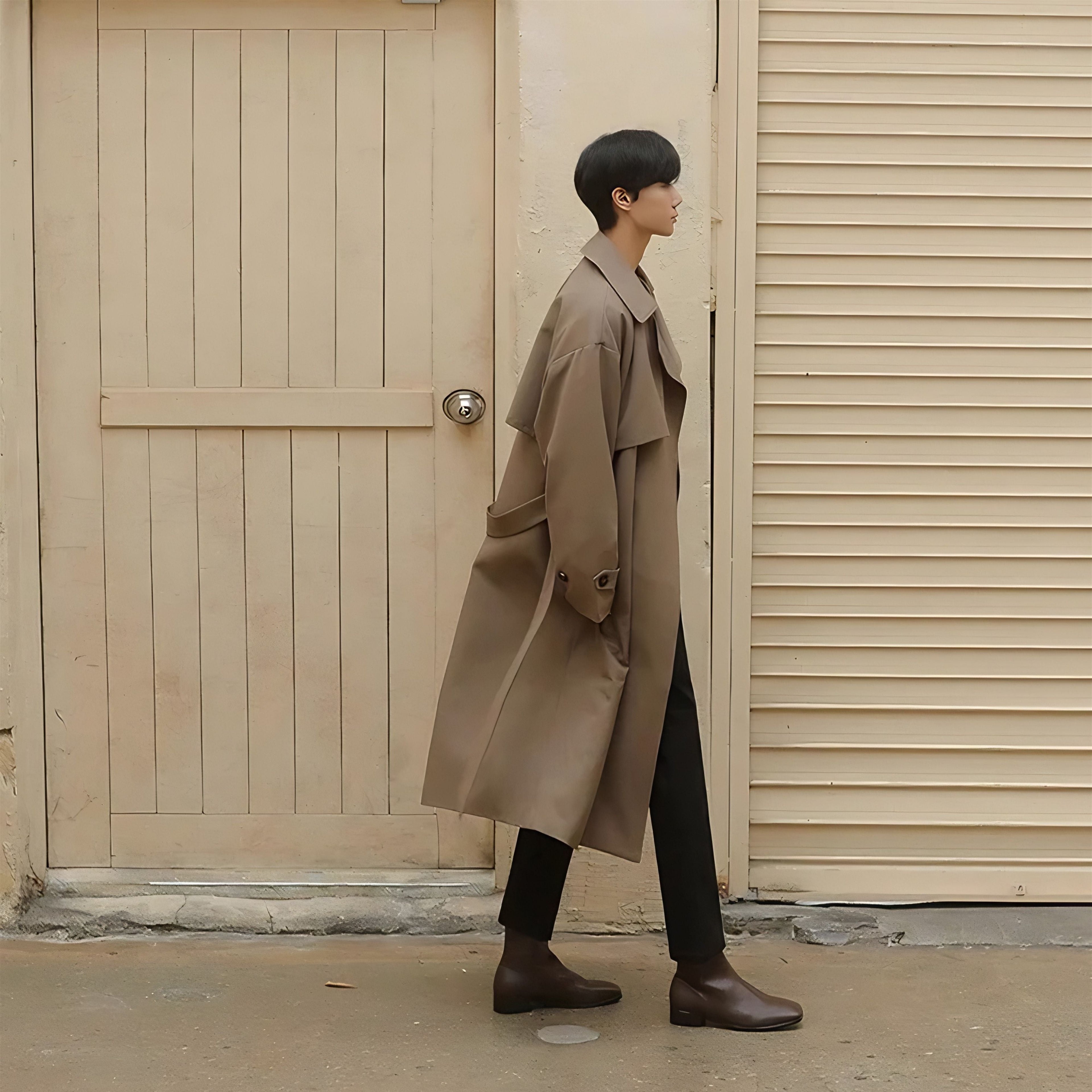 Men's Double-Breasted Trench Coat – Mid-Length Windbreaker