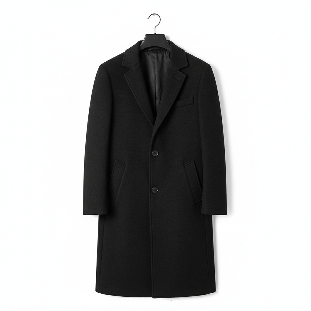 Langer Herren-Trenchcoat im Slim Fit mit Pelzkragen